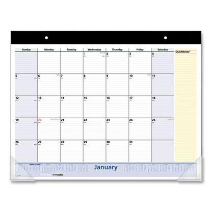 Quicknotes Desk Pad, 22 X 17, White/blue/yellow Sheets, Black Binding, Clear Corners, 13-month: Jan 2026 To Jan 2027