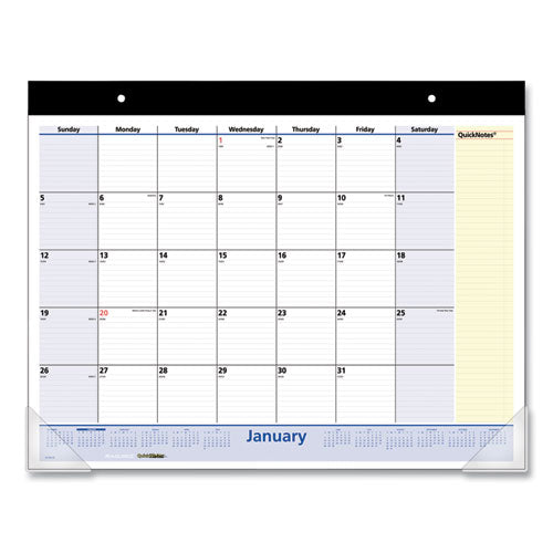 Quicknotes Desk Pad, 22 X 17, White/blue/yellow Sheets, Black Binding, Clear Corners, 13-month: Jan 2026 To Jan 2027