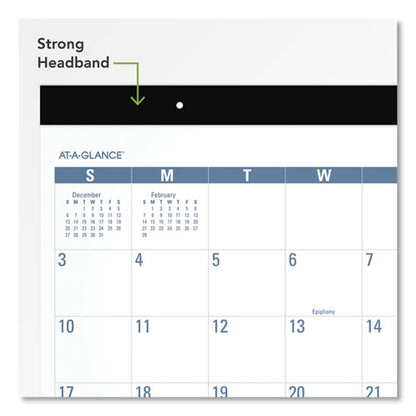 Easy-to-read Monthly Desk Pad, 22 X 17, White/blue Sheets, Black Binding, Clear Corners, 12-month (jan To Dec): 2026