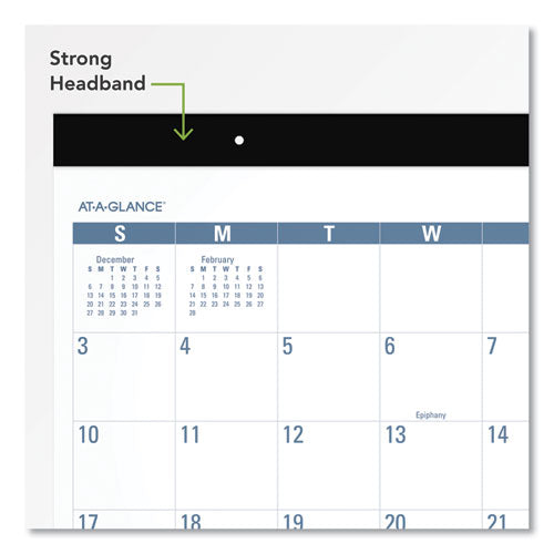 Easy-to-read Monthly Desk Pad, 22 X 17, White/blue Sheets, Black Binding, Clear Corners, 12-month (jan To Dec): 2026
