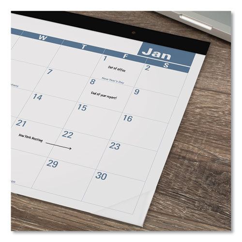 Easy-to-read Monthly Desk Pad, 22 X 17, White/blue Sheets, Black Binding, Clear Corners, 12-month (jan To Dec): 2026
