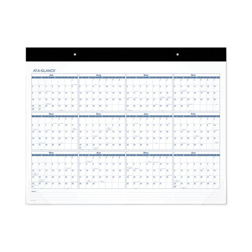 Academic Large Print Desk Pad, 21.75 X 17, White/blue Sheets, 12 Month (july To June): 2025 To 2026