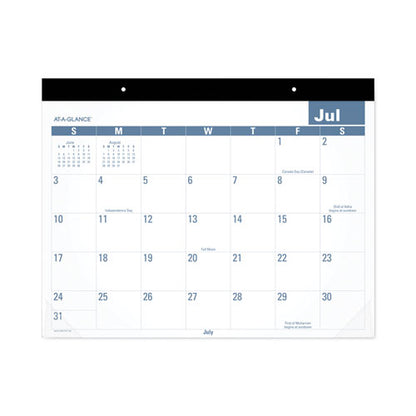 Academic Large Print Desk Pad, 21.75 X 17, White/blue Sheets, 12 Month (july To June): 2025 To 2026