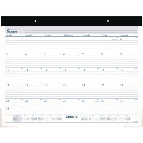 Desk Pad, 21.75 X 17, White Sheets, Black Binding, Clear Corners, 12-month (jan To Dec): 2026