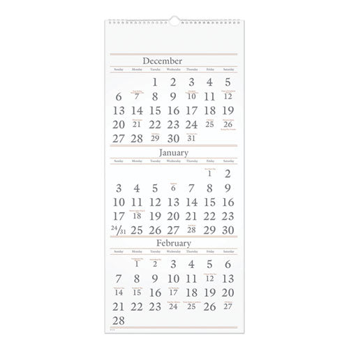 Three-month Reference Wall Calendar, 12 X 27, White Sheets, 14-month: Dec 2025 To Feb 2027