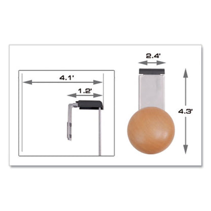 Cubicle Garment Peg, 1-hook, 1.2 X 1.38 X 4.3, Wood, Metallic Gray, 1 Lb Capacity