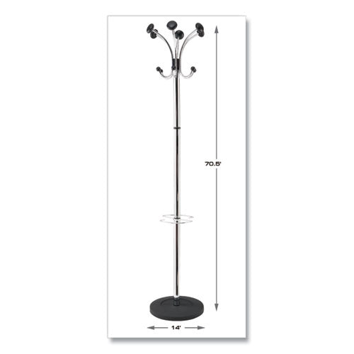 Chromy Coat Stand, 12 Knobs, 16w X 16d X 70.5h, Chrome/black