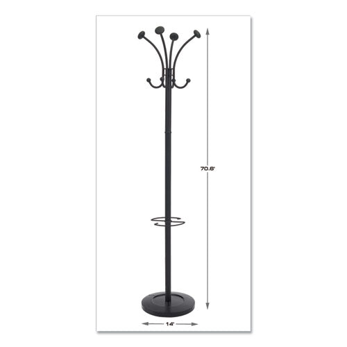 Viena Coat Stand, Eight Knobs, Steel, 16w X 16d X 70.6h, Black
