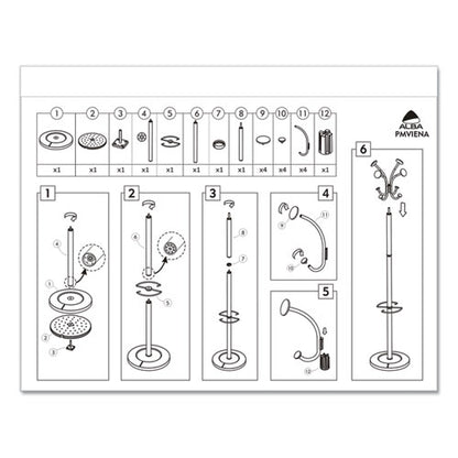 Viena Coat Stand, Eight Knobs, Steel, 16w X 16d X 70.6h, Black