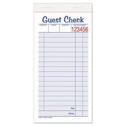 Multi-part Guest Check Pad, Two-part Carbonless, 3.38 X 6.38, 50 Forms Total