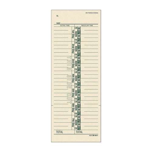 Time Cards For Acroprint, Amano And Lathem Time Clocks, One Side, 3.38 X 9, 200/pack