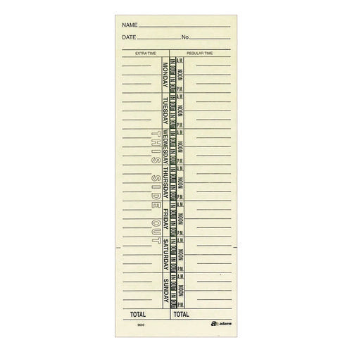 Time Cards For Acroprint, Amano And Lathem Time Clocks, One Side, Weekly, 3.38 X 9, 200/pack