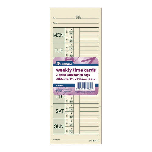 Time Cards For Pyramid 1000 Time Clock, Two Sides, 3.38 X 9, 200/pack