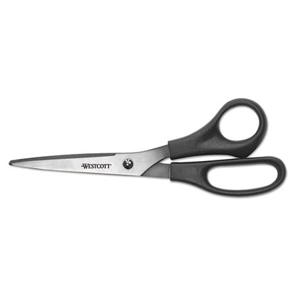All Purpose Stainless Steel Scissors, 8" Long, 3.5" Cut Length, Offset Black Handle, 3/pack