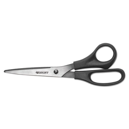All Purpose Stainless Steel Scissors, 8" Long, 3.5" Cut Length, Offset Black Handle, 3/pack