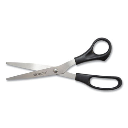 All Purpose Stainless Steel Scissors, 8" Long, 3.5" Cut Length, Offset Black Handle, 3/pack