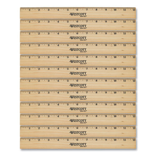 Beveled Wood Ruler, Standard, 12" Long, Natural Hardwood, 12/pack