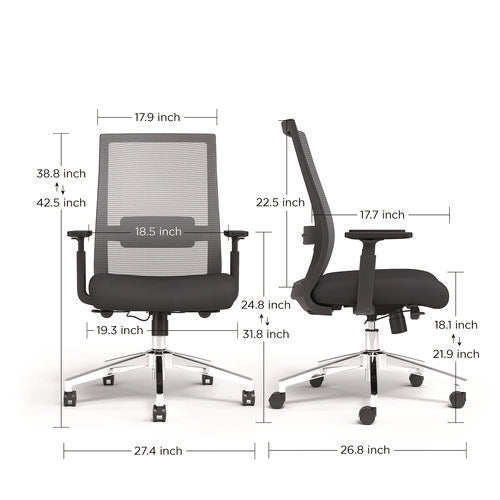 Alera Ashdale Ergonomic Fabric Swivel Task Chair, Supports 275 Lb, 18.15 To 21.89 Seat Height, Black Seat/back, Silver Base