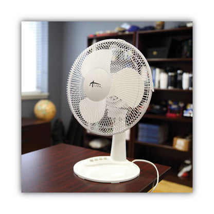 12" 3-speed Oscillating Desk Fan, Plastic, White