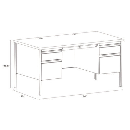 Double Pedestal Steel Desk, 60" X 30" X 29.5", Mahogany/charcoal, Charcoal Legs