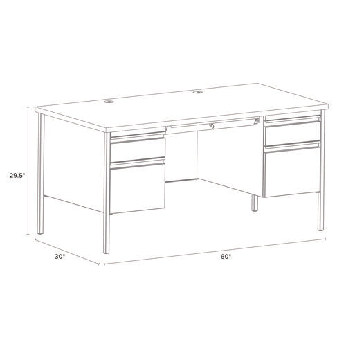 Double Pedestal Steel Desk, 60" X 30" X 29.5", Mahogany/charcoal, Charcoal Legs