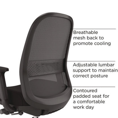 Alera Kempton Ergonomic Fabric Mesh Swivel Task Chair, Supports Up To 275lb, 18.31 To 22.17 Seat Height, Black Seat/back/base