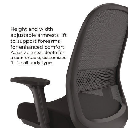 Alera Kempton Ergonomic Fabric Mesh Swivel Task Chair, Supports Up To 275lb, 18.31 To 22.17 Seat Height, Black Seat/back/base