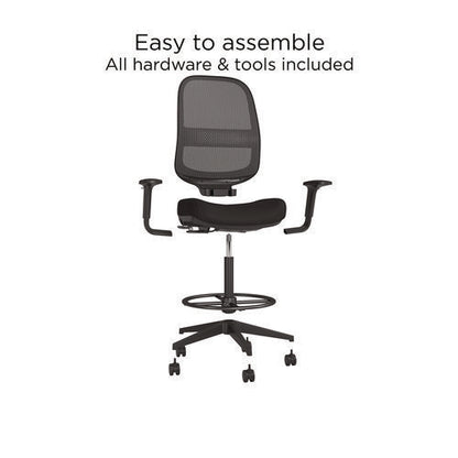 Alera Kempton Fabric Mesh Task Stool, Supports Up To 275 Lb, 26.57 To 33.62 Seat Height, Black Seat, Black Back, Black Base