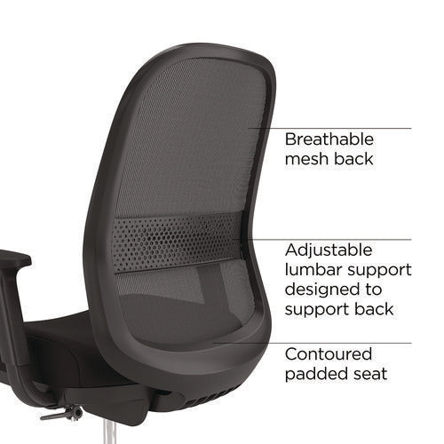 Alera Kempton Fabric Mesh Task Stool, Supports Up To 275 Lb, 26.57 To 33.62 Seat Height, Black Seat, Black Back, Black Base