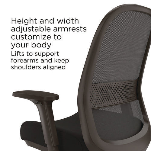 Alera Kempton Fabric Mesh Task Stool, Supports Up To 275 Lb, 26.57 To 33.62 Seat Height, Black Seat, Black Back, Black Base