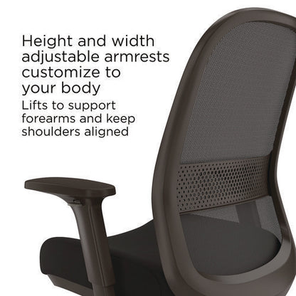 Alera Kempton Fabric Mesh Task Stool, Supports Up To 275 Lb, 26.57 To 33.62 Seat Height, Black Seat, Black Back, Black Base