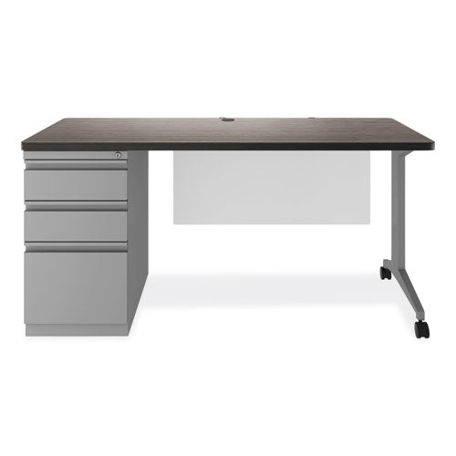 Alera Modern Teacher Series Pedestal Desk, Left-side Pedestal: Box/box/file, 60" X 24" X 28.75", Charcoal Woodgrain/gray