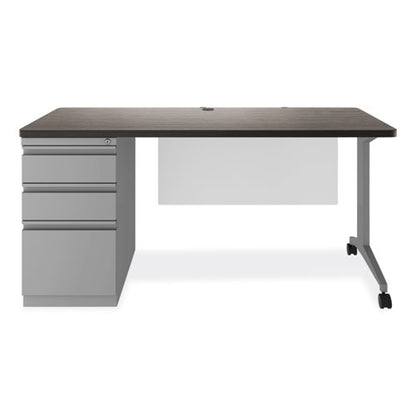 Alera Modern Teacher Series Pedestal Desk, Left-side Pedestal: Box/box/file, 60" X 24" X 28.75", Charcoal Woodgrain/gray