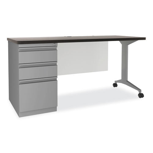 Alera Modern Teacher Series Pedestal Desk, Left-side Pedestal: Box/box/file, 60" X 24" X 28.75", Charcoal Woodgrain/gray
