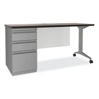 Alera Modern Teacher Series Pedestal Desk, Left-side Pedestal: Box/box/file, 60" X 24" X 28.75", Charcoal Woodgrain/gray