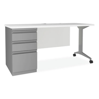 Alera Modern Teacher Series Pedestal Desk, Left-side Pedestal: Box/box/file, 60" X 24" X 28.75", White/silver