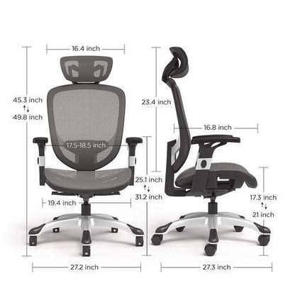 Alera Minerva Ergonomic Mesh Swivel Task Chair, Supports Up To 275lb, 17.24 To 20.98 Seat Height, Gray Seat/back, Silver Base