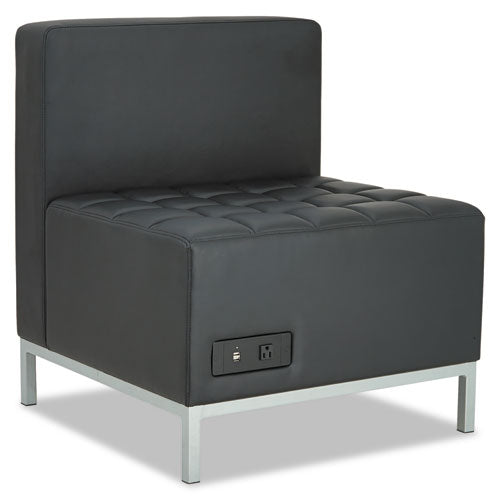 Alera Qub Series Armless L Sectional, Charging Station Center Seat, Ac Outlet, (2) Usb Ports, 26.38" X 26.38" X 30.5", Black
