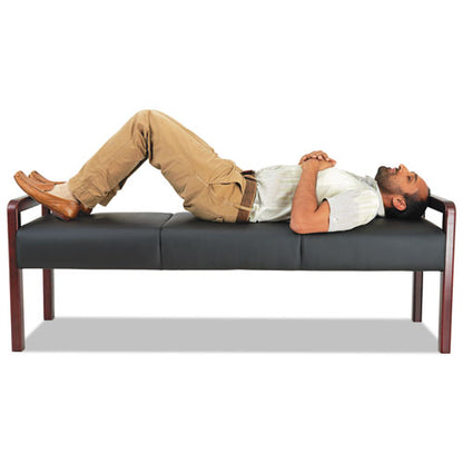 Alera Reception Lounge Wl Series Three-seat Bench, 65.75" X 22.25" X 22.88", Black Seat, Mahogany Base