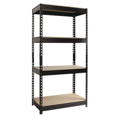 Steel Shelving Unit With Particleboard Shelves, Four-shelf, 30w X 16d X 60h, Steel, Black