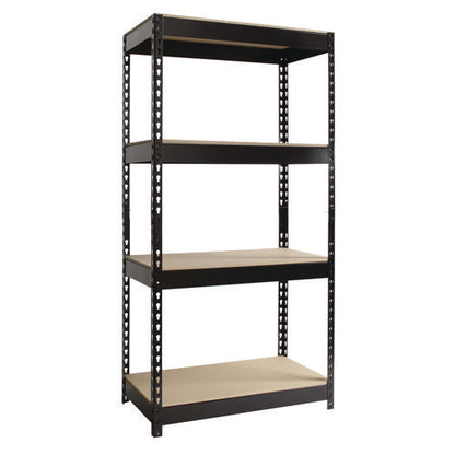 Steel Shelving Unit With Particleboard Shelves, Four-shelf, 30w X 16d X 60h, Steel, Black