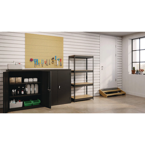 Steel Shelving Unit With Particleboard Shelves, Four-shelf, 30w X 16d X 60h, Steel, Black