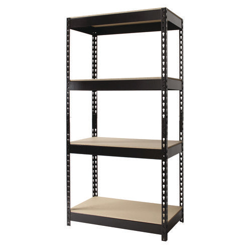 Steel Shelving Unit With Particleboard Shelves, Four-shelf, 30w X 16d X 60h, Steel, Black