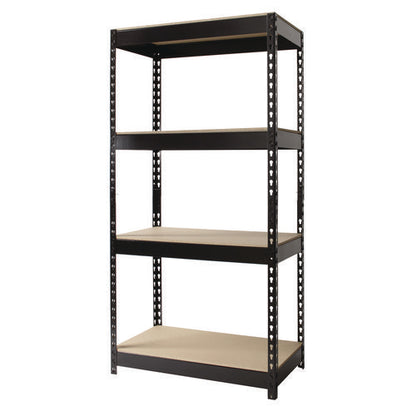 Steel Shelving Unit With Particleboard Shelves, Four-shelf, 30w X 16d X 60h, Steel, Black