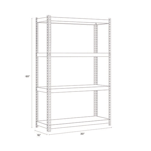 Steel Shelving Unit With Particleboard Shelves, Four-shelf, 30w X 16d X 60h, Steel, Black