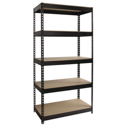 Steel Shelving Unit With Particleboard Shelves, Five-shelf, 36w X 18d X 72h, Steel, Black