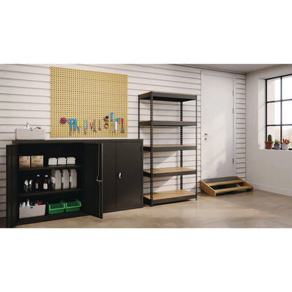 Steel Shelving Unit With Particleboard Shelves, Five-shelf, 36w X 18d X 72h, Steel, Black