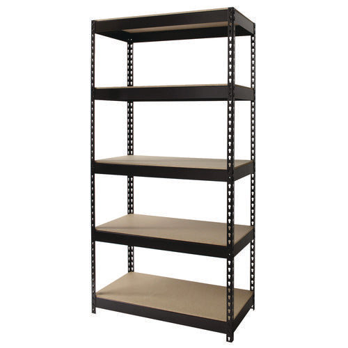 Steel Shelving Unit With Particleboard Shelves, Five-shelf, 36w X 18d X 72h, Steel, Black