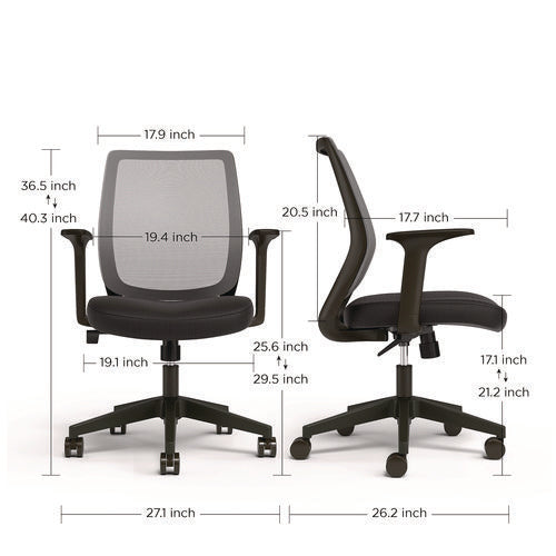 Alera Wessex Ergonomic Fabric Mesh Swivel Task Chair, Supports Up To 275lbs, 17.09 To 20.83 Seat Height, Black Seat/back/base