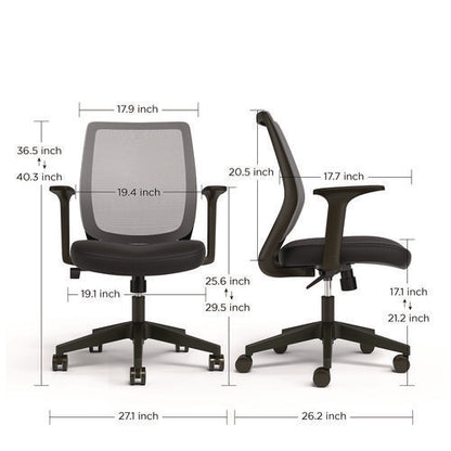 Alera Wessex Ergonomic Fabric Mesh Swivel Task Chair, Supports Up To 275lbs, 17.09 To 20.83 Seat Height, Black Seat/back/base